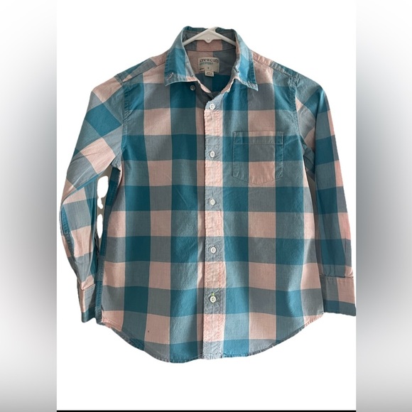 J Crew Crewcuts Boys 8 Spring Blue Pink Plaid Button Up Shirt Long Sleeve - Picture 1 of 7